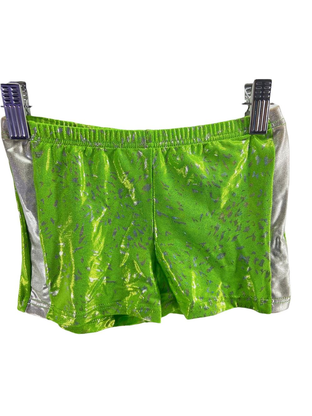Wrappers Girls' Green Silver Metallic Athletic Shorts Youth Size 6X-7